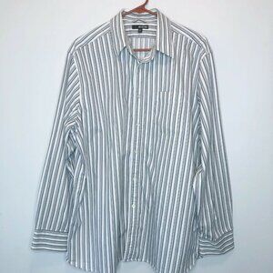 Murano Men XL Gray White Stripe Long Sleeve Button